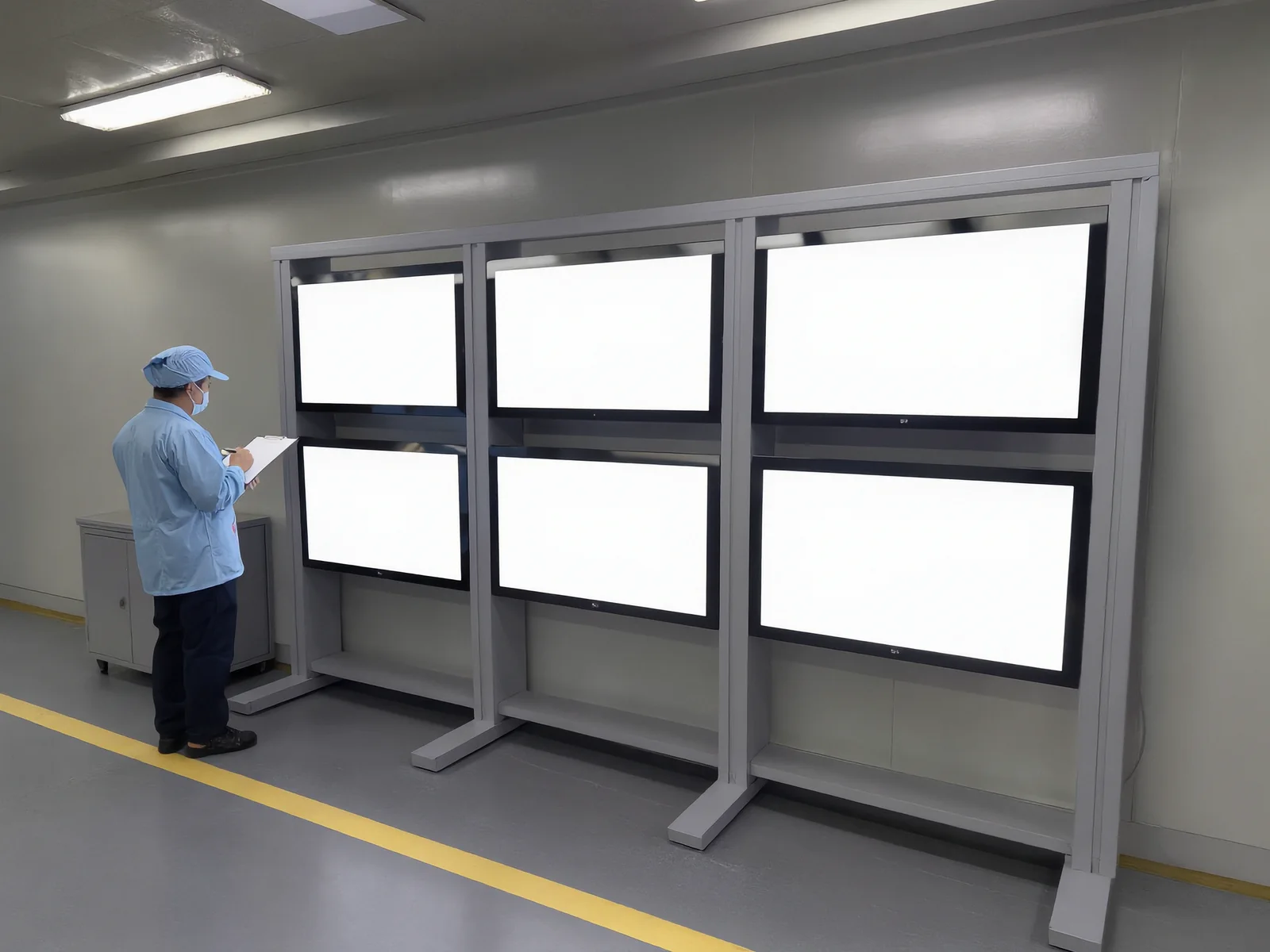 Visualisation: a QC check of lit flat panels on a test frame